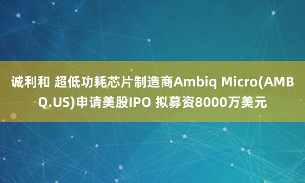 诚利和 超低功耗芯片制造商Ambiq Micro(AMBQ.US)申请美股IPO 拟募资8000万美元